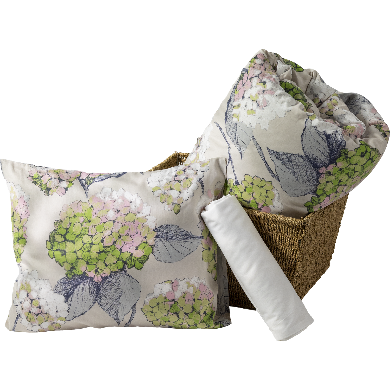 Hortensia Pussilakanasetti Vihreä + Aluslakana Valkoinen