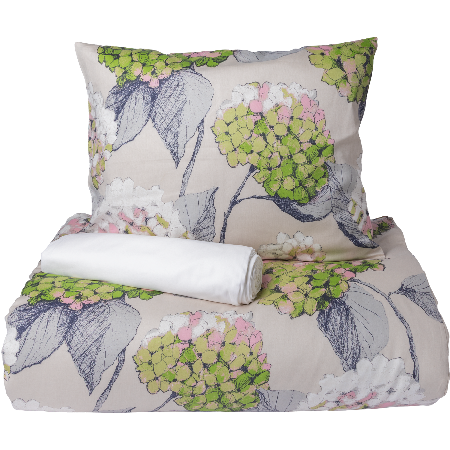 Hortensia Pussilakanasetti Vihreä + Aluslakana Valkoinen