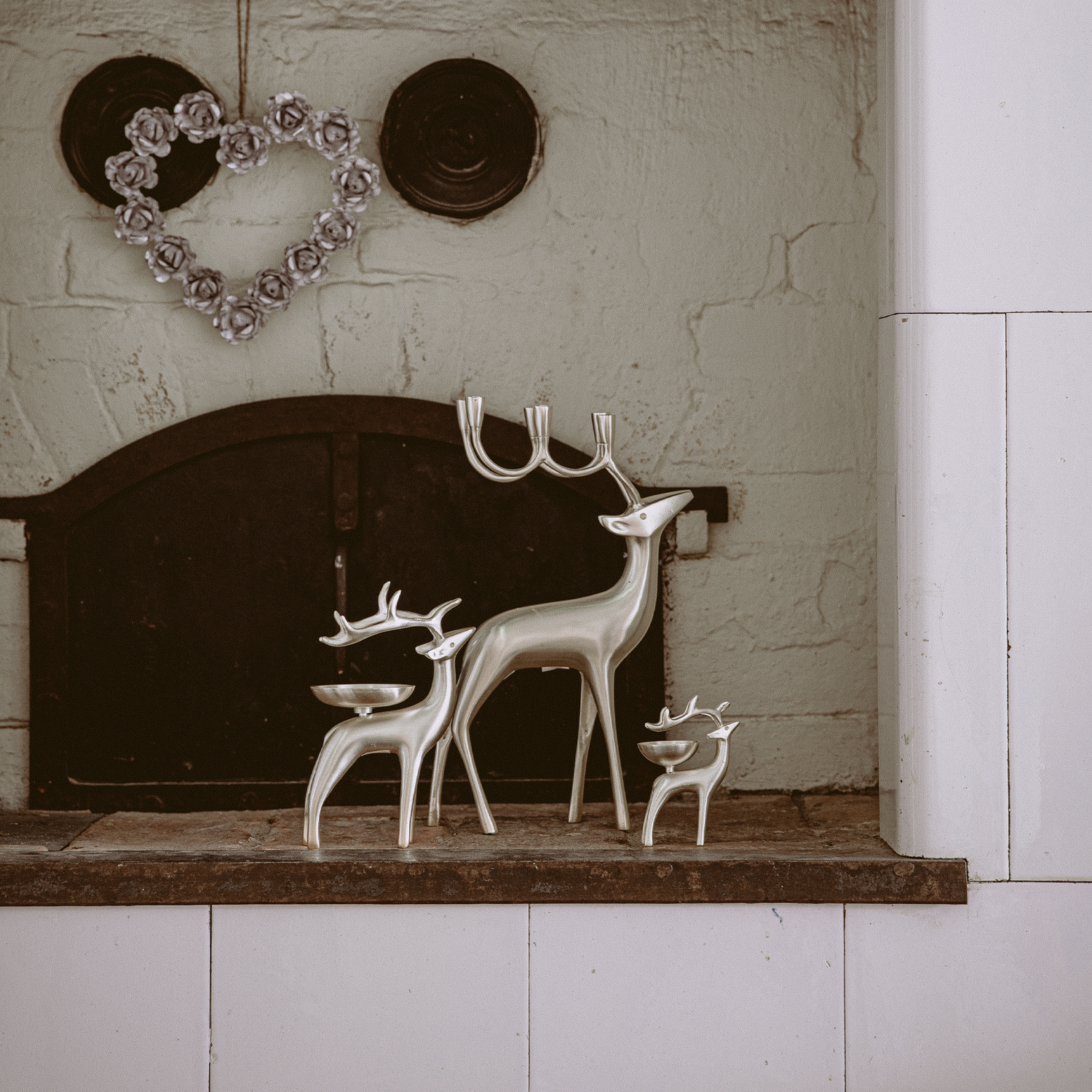 Silvered Reindeer Candelabra