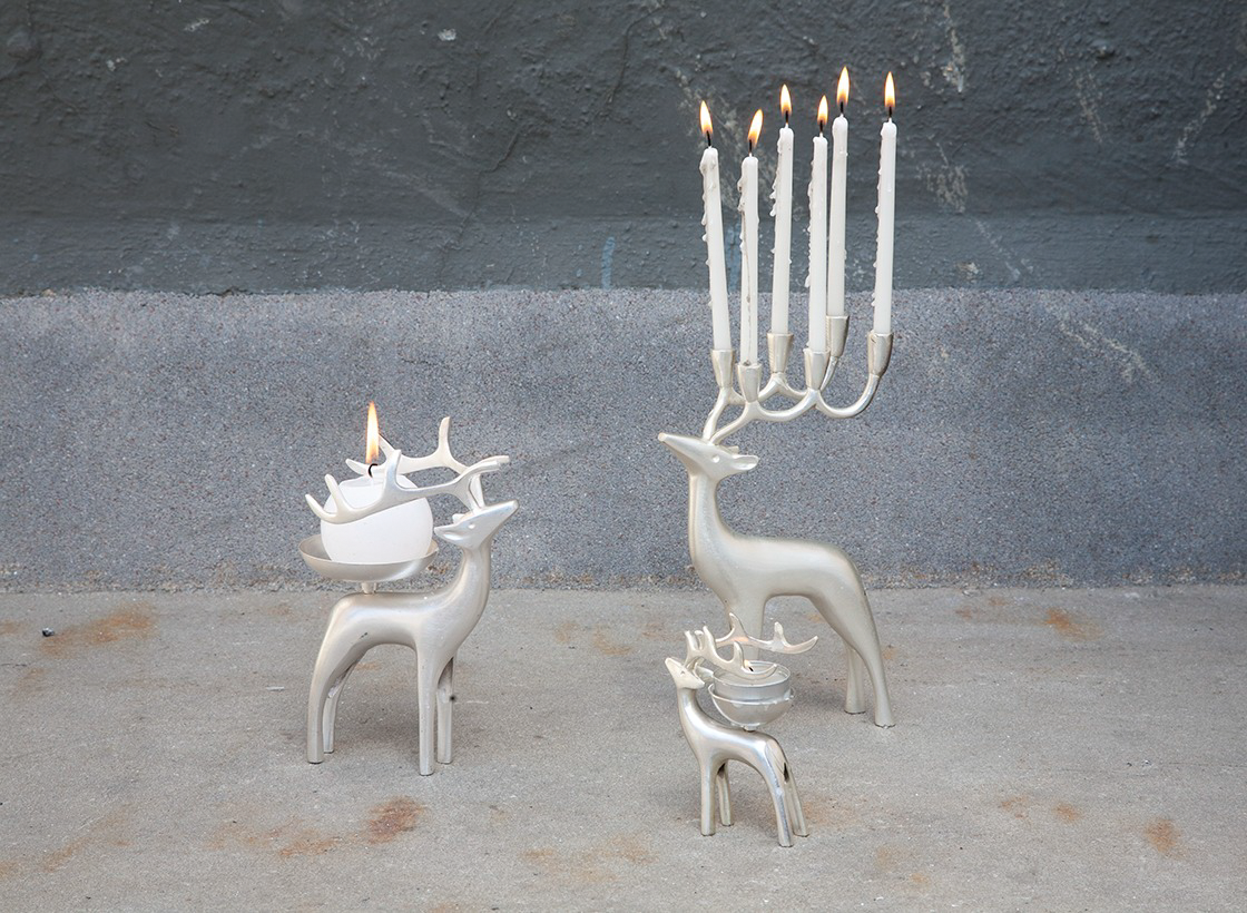 Silvered Reindeer Candlelabra