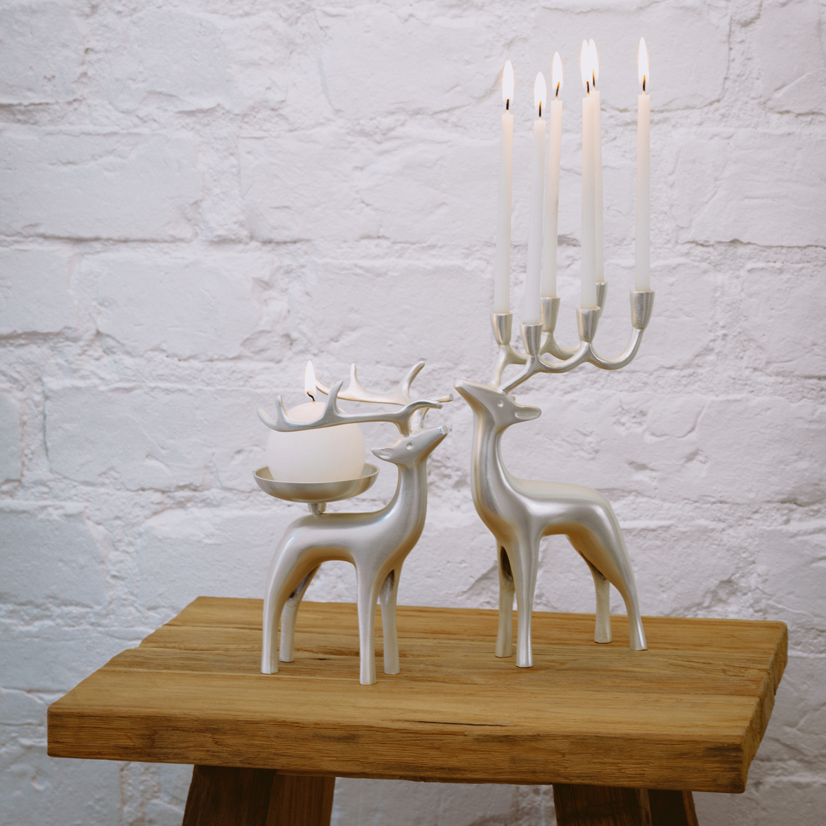 Silvered Reindeer Candelabra